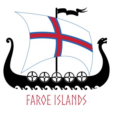Vikinglerin savaş gemisi - Drakkar ve Faroe Adaları bayrağı