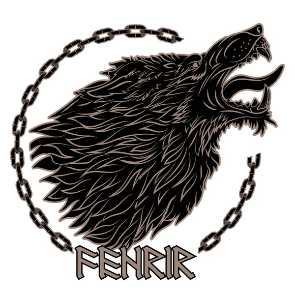 Varg Fenrir. Illustration till gammal nordisk mytologi — Stock vektor