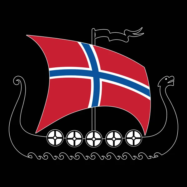 Nave da guerra dei Vichinghi - Drakkar e bandiera norvegese — Vettoriale Stock