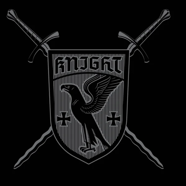 Knight Design. Espada cruzada caballero y escudo heráldico con águila — Vector de stock