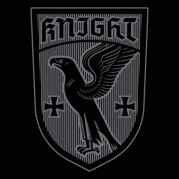 Knight Design. Escudo heráldico con águila y cruz — Vector de stock