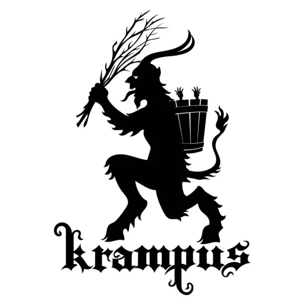 Noel illüstrasyonu, kartpostal. Krampus Orta Avrupa folklor karakteri. Krampus Noel Boynuzlu İblisi