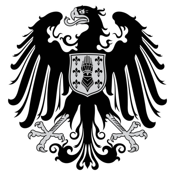 Medieval heraldic emblem design, heraldic eagle, and knights shield