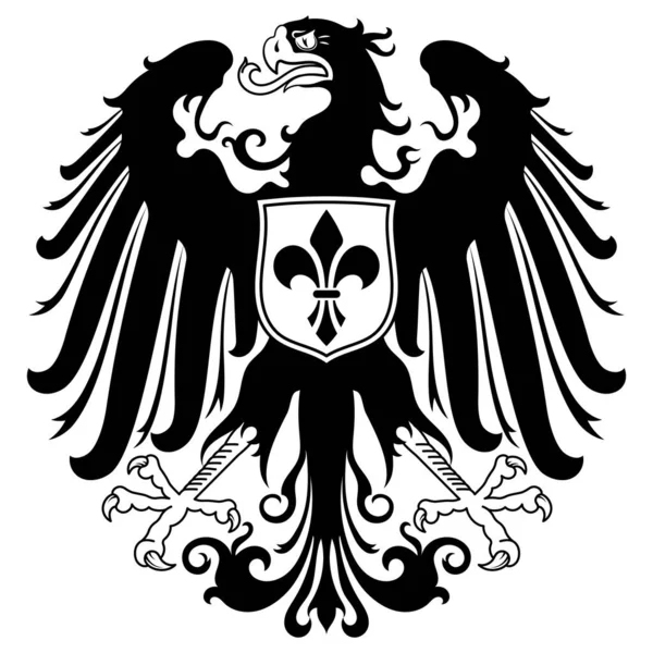 Medeltida heraldisk emblem design, heraldisk örn och riddare sköld — Stock vektor