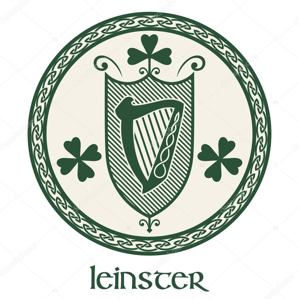 Irish Celtic design in vintage, retro style. Irish design with coat of arms of the province of Leinster