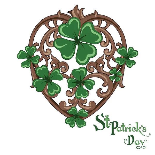 Four-leaf clover in vintage, retro style. Irish symbol for the feast of St. Patrick — Stock Vector