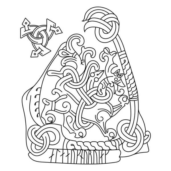 Скандинавский дизайн викингов. Древнее декоративное мифическое животное в кельтском, скандинавском стиле, иллюстрация узлов — стоковый вектор