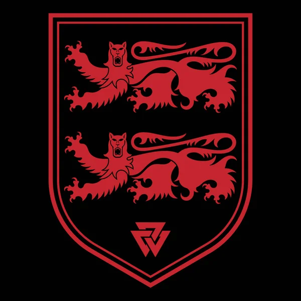 Diseño nocturno. Diseño vikingo. Escudo caballero heráldico con leones — Vector de stock