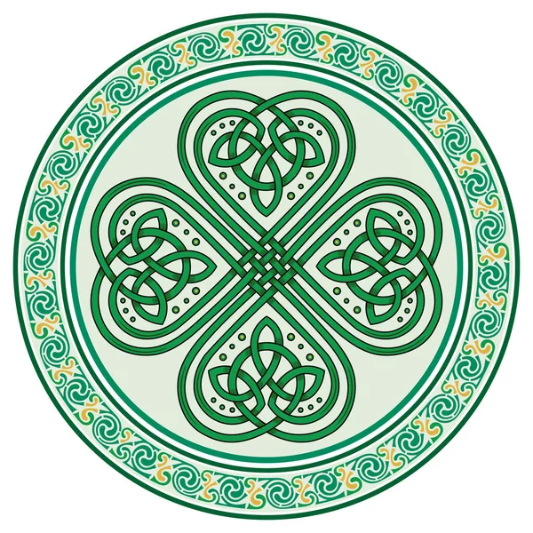 Trébol de cuatro hojas. Símbolo irlandés en el estilo celta para la fiesta de San Patricio — Vector de stock
