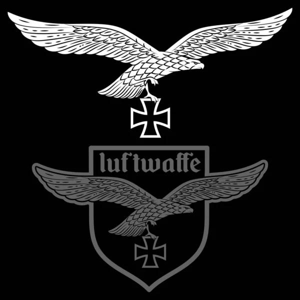 Abzeichen der deutschen Luftwaffe. Adler mit ausgestreckten Flügeln und eisernem Kreuz — Stockvektor