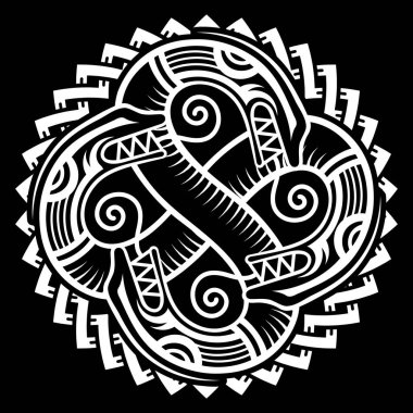 İskandinav Viking tasarımı. Kelt tarzı antik dekoratif ejderha, İskandinav düğümü çizimi