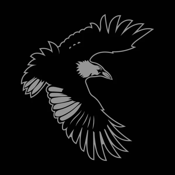 Vogel-Logo. Schwarzer Rabe im Flug mit ausgestreckten Flügeln. — Stockvektor