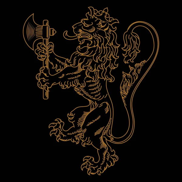 Escudo de armas heráldico medieval, león heráldico, silueta de león heráldico — Archivo Imágenes Vectoriales