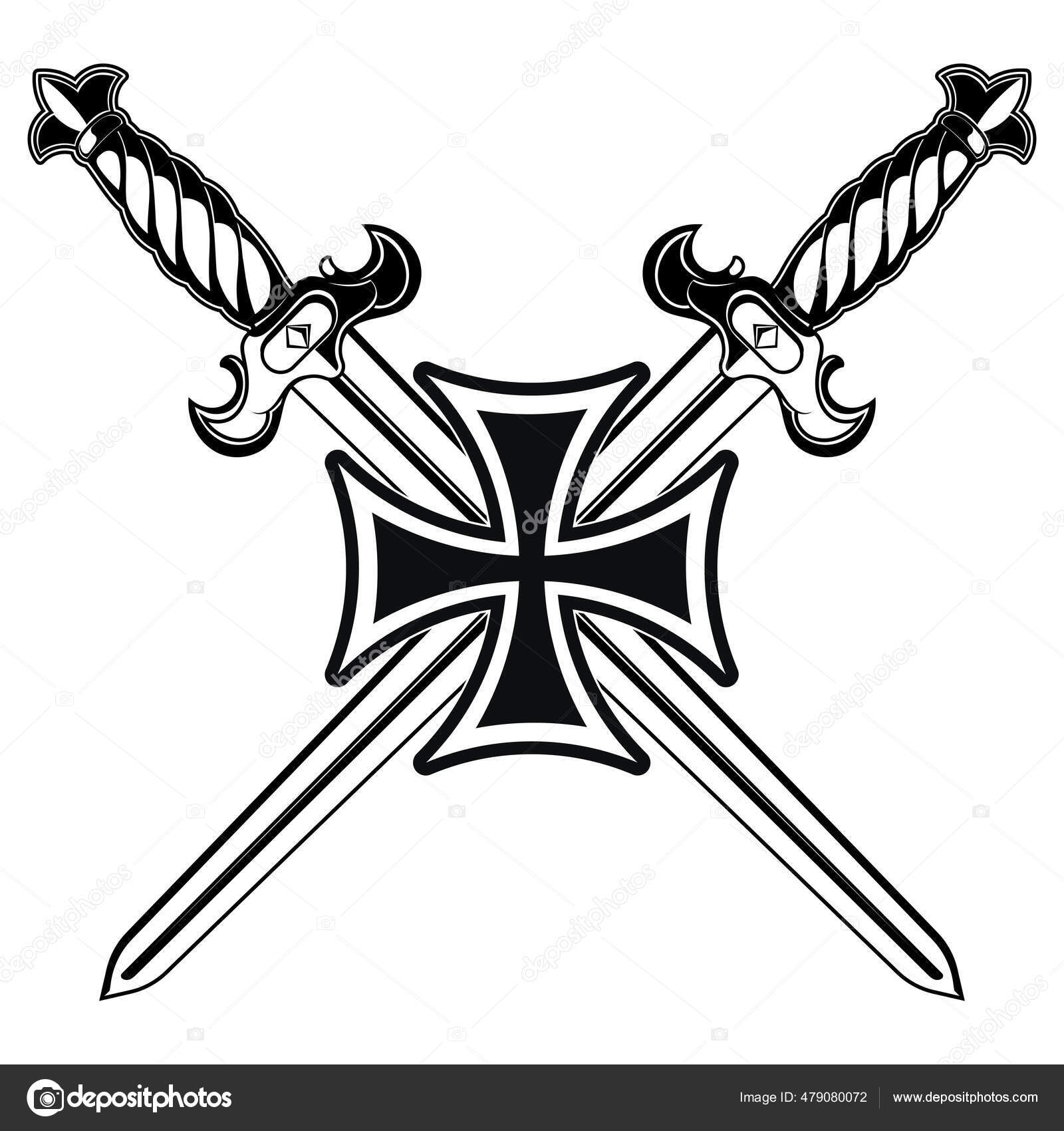 Two Medieval Knight Crossed Swords Isolated Vector Emblem Black And White  Illustration Stock Illustration - Download Image Now - iStock