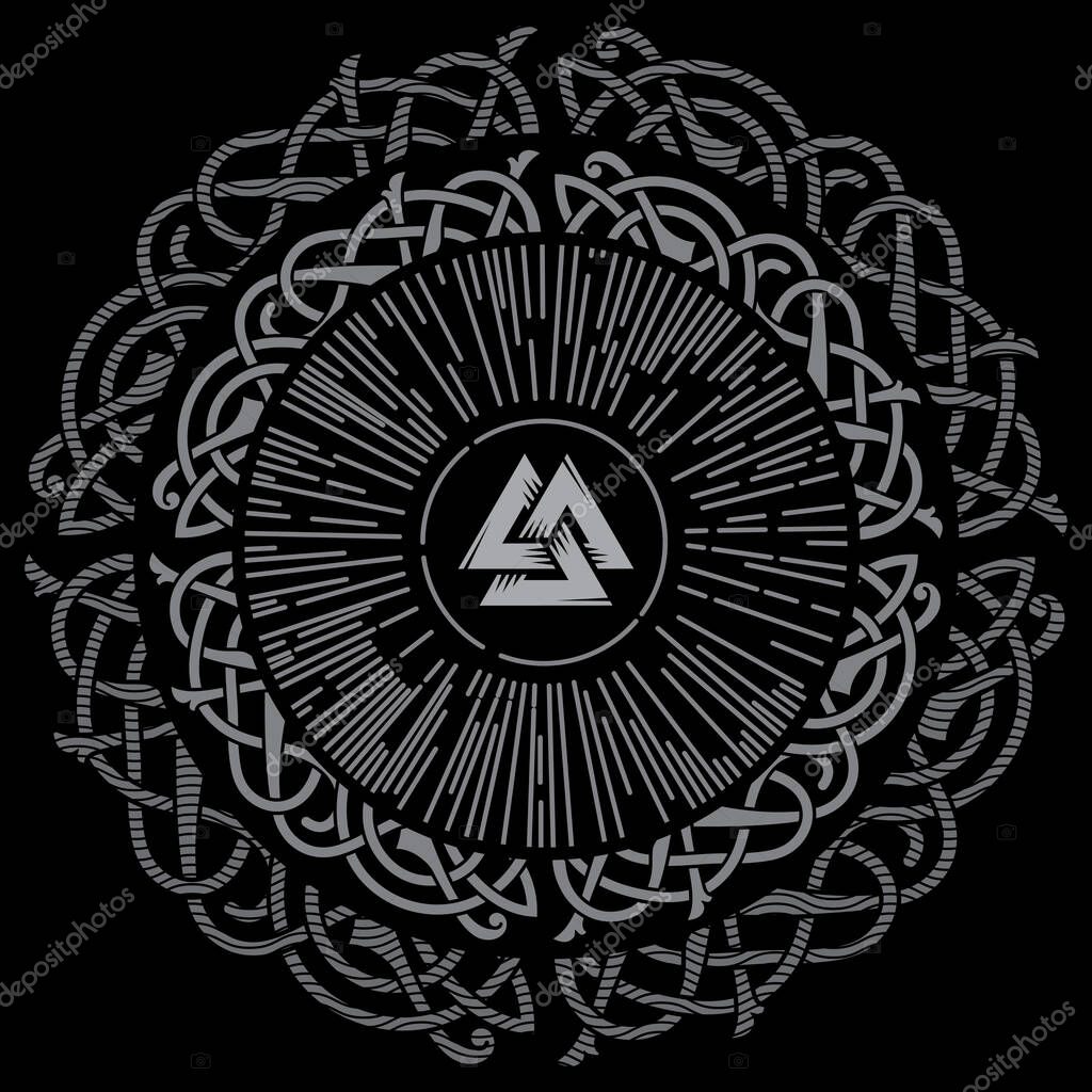 Viking, Scandinavian design. Ancient decorative pattern in Celtic style, Scandinavian knot-work illustration, isolated on black, vector illustration