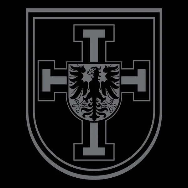 Projeto da noite. Escudo dos Cavaleiros Teutônicos com Cruz e Águia Heráldica —  Vetores de Stock