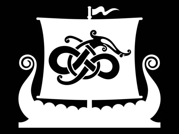 Skandinávský vikingský design. Válečná loď Vikingů - Drakkar — Stockový vektor