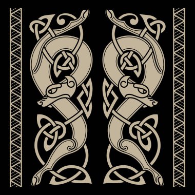 Wolfs in Celtic style and Celtic pattern clipart