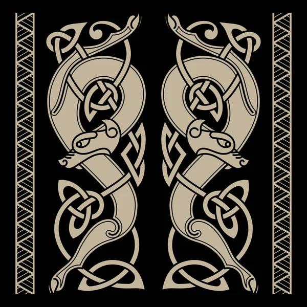 Wolven in Keltische stijl en Keltische patroon — Stockvector