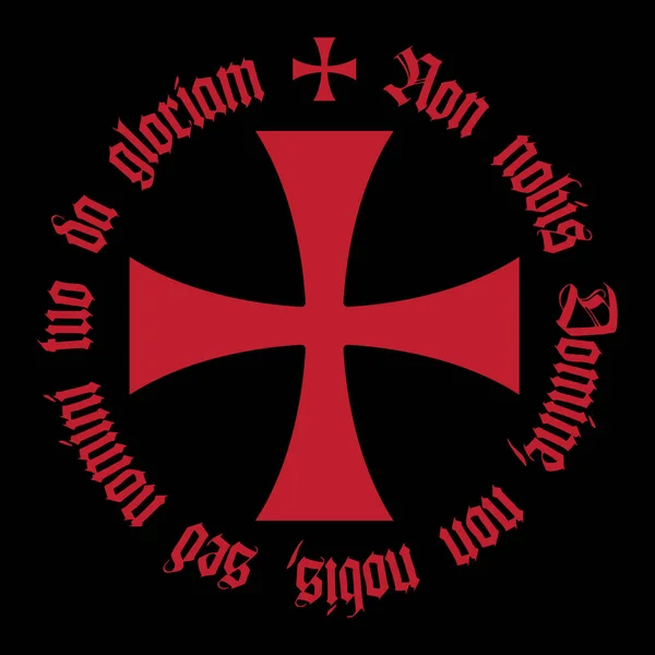 Diseño caballero con cruz templaria y lema cruzado en latín - Non nobis, Domine - Give glory not to us — Vector de stock