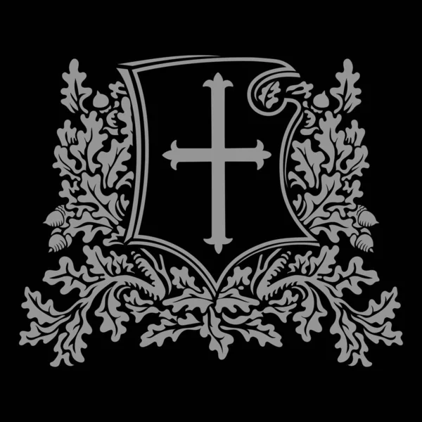 Diseño nocturno. Escudo de Caballero Cruzado con Hojas de Cruz y Roble — Vector de stock