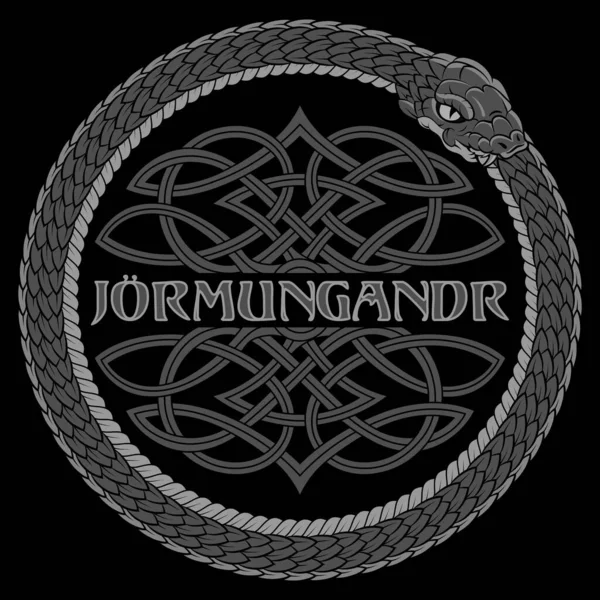 Vintage stil design. Mythological Serpent Jormundgand - Världsorm och antikt keltiskt mönster. — Stock vektor