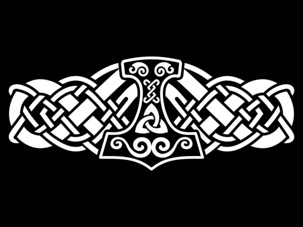 Скандинавский дизайн викингов. Торс молот и скандинавский орнамент — стоковый вектор
