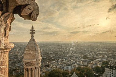 Çatı ve havadan görünümden Basilique du Sacré Coeur Basil ile eski kartpostal