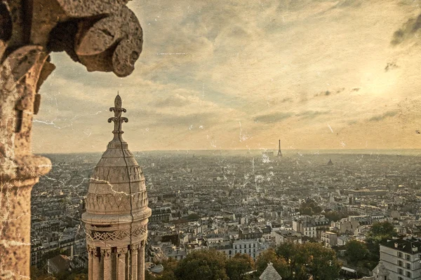 Çatı ve havadan görünümden Basilique du Sacré Coeur Basil ile eski kartpostal