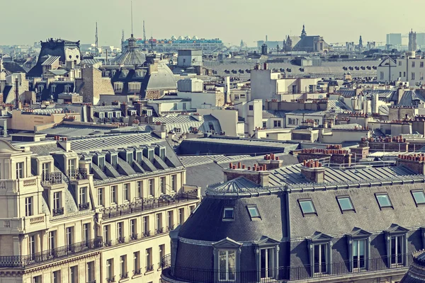 Old photo with aerial view and roofs in Paris — Stock Photo, Image