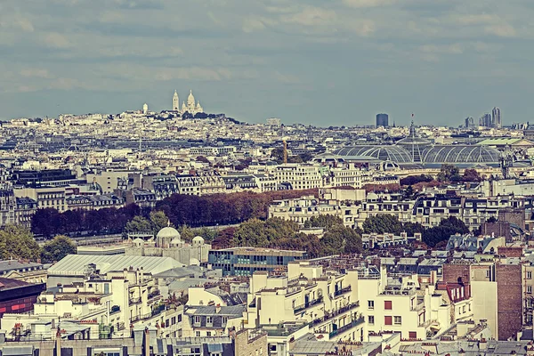 Vintage panorama and aerial view from Eiffel tower in Paris, France — Stock fotografie