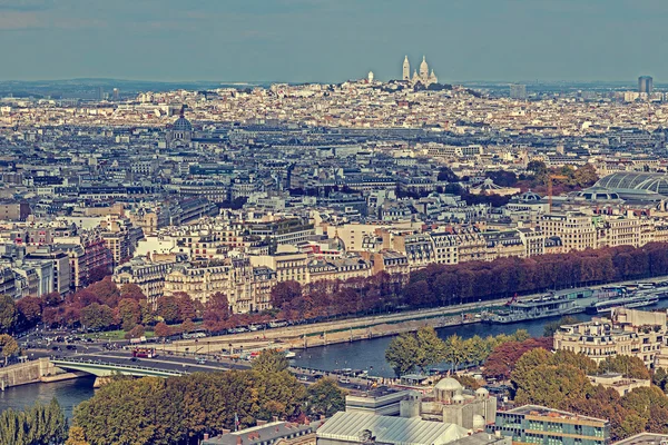 Vintage panorama and aerial view from Eiffel tower in Paris, France — Stockfoto