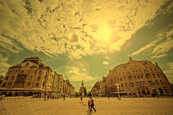 Sunset in Victoria Square from Timisoara, Romania — Stock Photo, Image