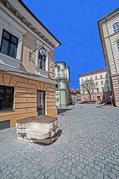 Křižovatka ulic s symbolickou mapou z bronzu. Timisoara, — Stock fotografie