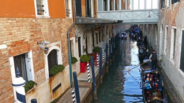 Gondol Venedik, farklı milletlerden 2 turistlerle — Stok video