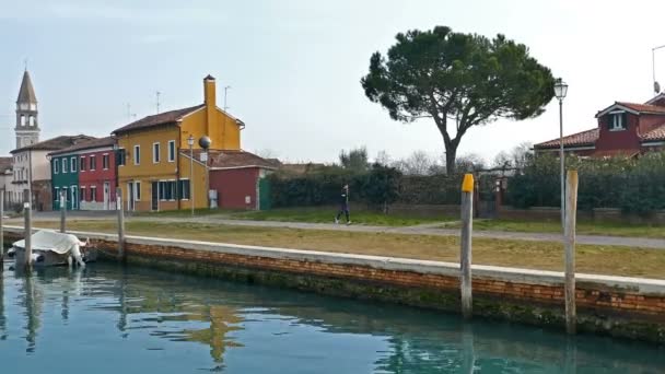 Casas coloridas en la pequeña isla Mazzorbo, Italia. Laguna veneciana — Vídeo de stock