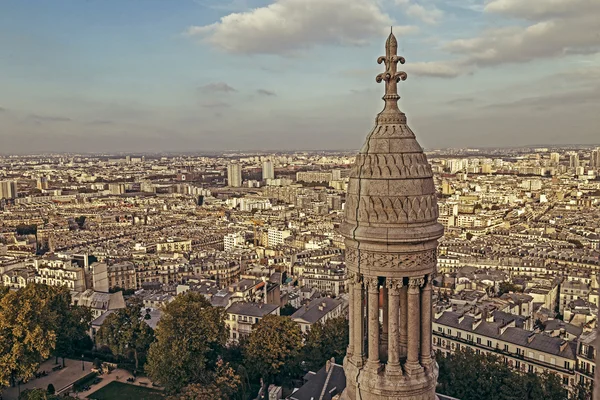 Old photo with rooftop and aerial view from Sacre Coeur Basilica — Stock Photo, Image