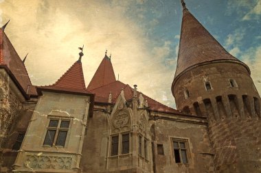 Corvin Castle bir bölümünün görünümünü ile eski kartpostal