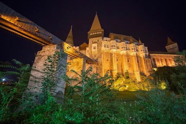 Vista nocturna del castillo de Corvin 1 — Foto de Stock