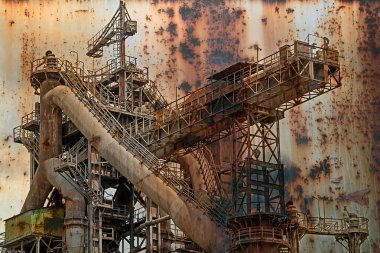 Eski çelik ocağı ile paslı arka plan