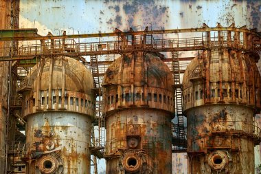 Eski çelik ocağı ile paslı arka plan