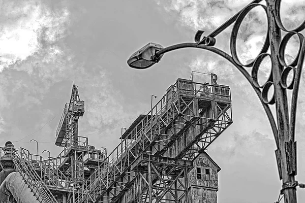 Black and white background with old steel furnace — Stock Photo, Image