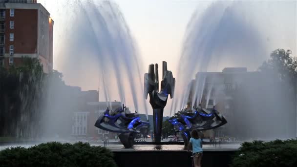 Кинетический фонтан с подсветкой 1 — стоковое видео