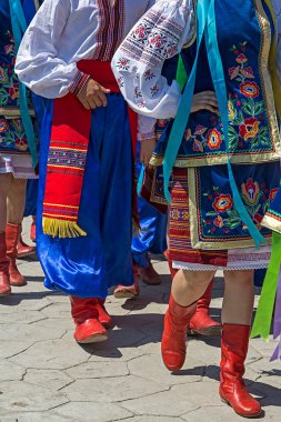 Geçit töreni geleneksel kostüm genç Ukraynalılar