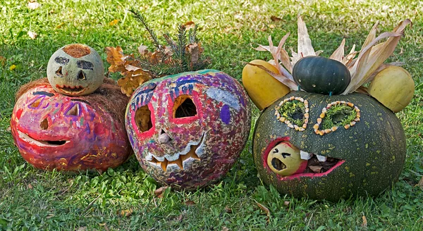 Halloween pumpkins made by children — Stock Photo, Image