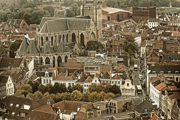 Foto antiga com vista aérea de Bruges — Fotografia de Stock