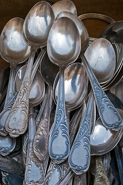 Old silver teaspoons — Stock Photo, Image