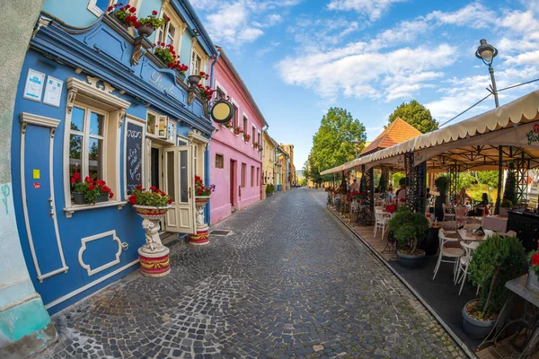 Sibiu Transylvania Romania July 2020 Cetatii Street Multicolored Picturesque Houses — Stock Photo, Image
