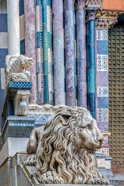 Statue Lion Devant Cathédrale San Lorenzo Gênes Italie Cathédrale Été — Photo