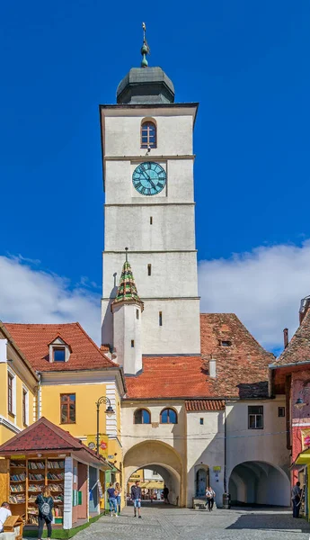 Sibiu Rumunsko Června 2021 Věž Rady Sibiu Nachází Mezi Dvěma — Stock fotografie